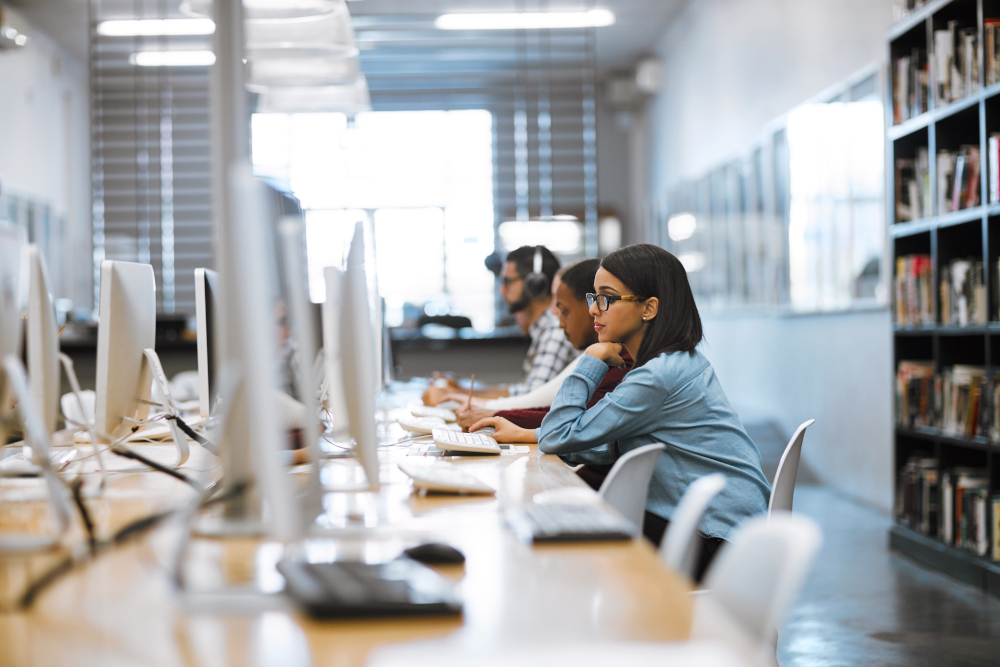 Students studying in computer lab